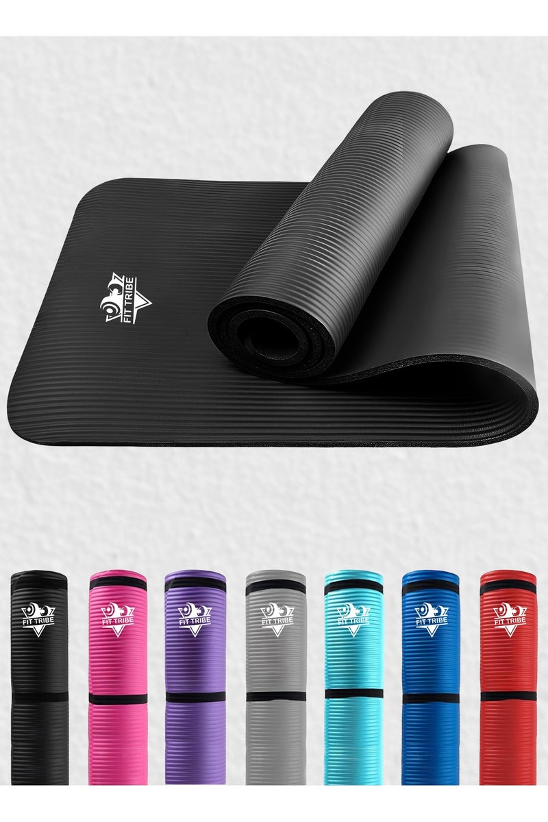 FIT TRIBE Yoga Mat Non Slip for Women & Men, Thick NBR Exercise Mat for Yoga, Pilates, Stretching & Home Workouts, High Density Anti-Slip Workout Mat, Durable Gym Floor Fitness Mat (Black) - Image 1