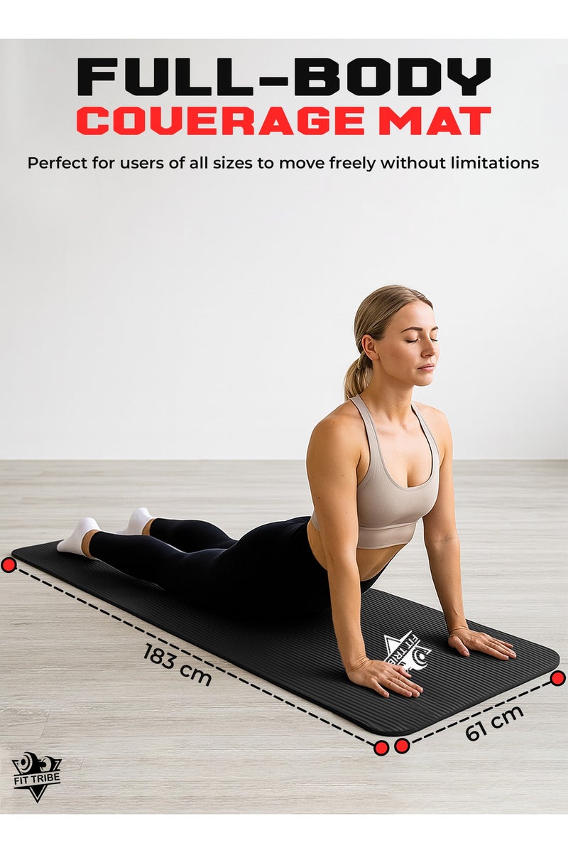 FIT TRIBE Yoga Mat Non Slip for Women & Men, Thick NBR Exercise Mat for Yoga, Pilates, Stretching & Home Workouts, High Density Anti-Slip Workout Mat, Durable Gym Floor Fitness Mat (Black) - Image 4