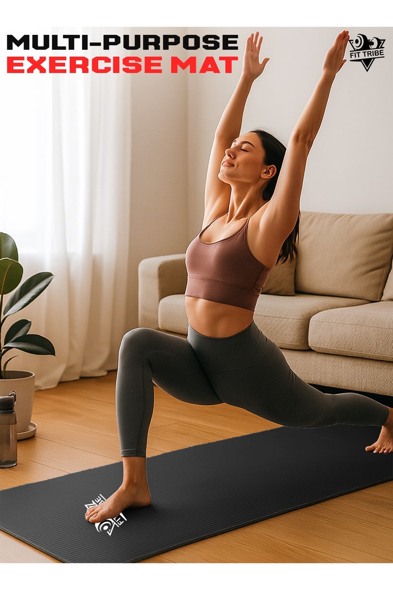 FIT TRIBE Yoga Mat Non Slip for Women & Men, Thick NBR Exercise Mat for Yoga, Pilates, Stretching & Home Workouts, High Density Anti-Slip Workout Mat, Durable Gym Floor Fitness Mat (Black) - Image 5