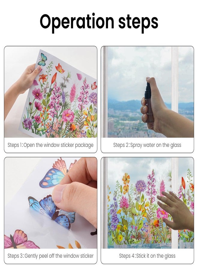NYEONHRT 2-Pack Removable Floral Window Clings: Double-Sided, Freely Cut-to-Size, Colorful Bouquet Decor for Home and Office C - Image 2
