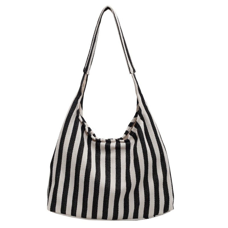 K-Style Of Small Fresh Stripesd Handbag Single Shoulder Large Capacity Casual Bag Women'S Bag Crossbody Bag Bucket Bag