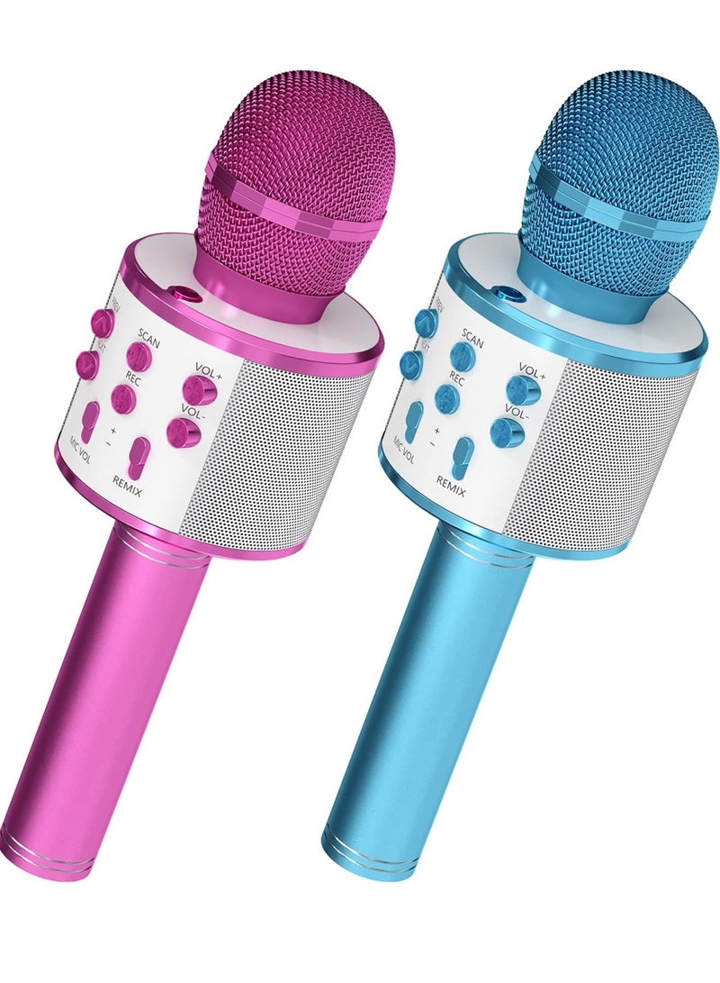 ELTRAZONE 2 Pack Wireless Bluetooth Karaoke Microphone for Kids – Portable Handheld Mic Speaker Machine in Purple & Blue, Perfect Gift for All Ages - Image 1