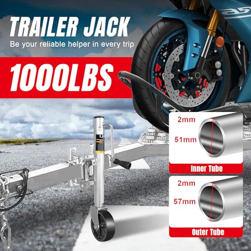 Torin 1000 lbs Trailer Jack with Wheel, Heavy Duty Swivel Boat Trailer Jack Single Whee, 10" Lift, Bolt-on Trailer Tongue Jack for RV Boat ATR39001B, Silver - Image 2