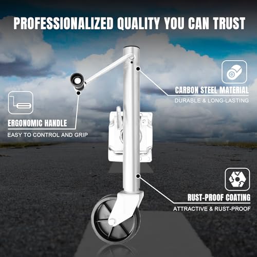 Torin 1000 lbs Trailer Jack with Wheel, Heavy Duty Swivel Boat Trailer Jack Single Whee, 10" Lift, Bolt-on Trailer Tongue Jack for RV Boat ATR39001B, Silver - Image 4