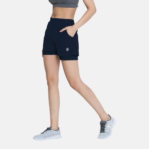CHKOKKO Double Layered Sports Gym Workout Running Shorts for Women Blue M - Image 4