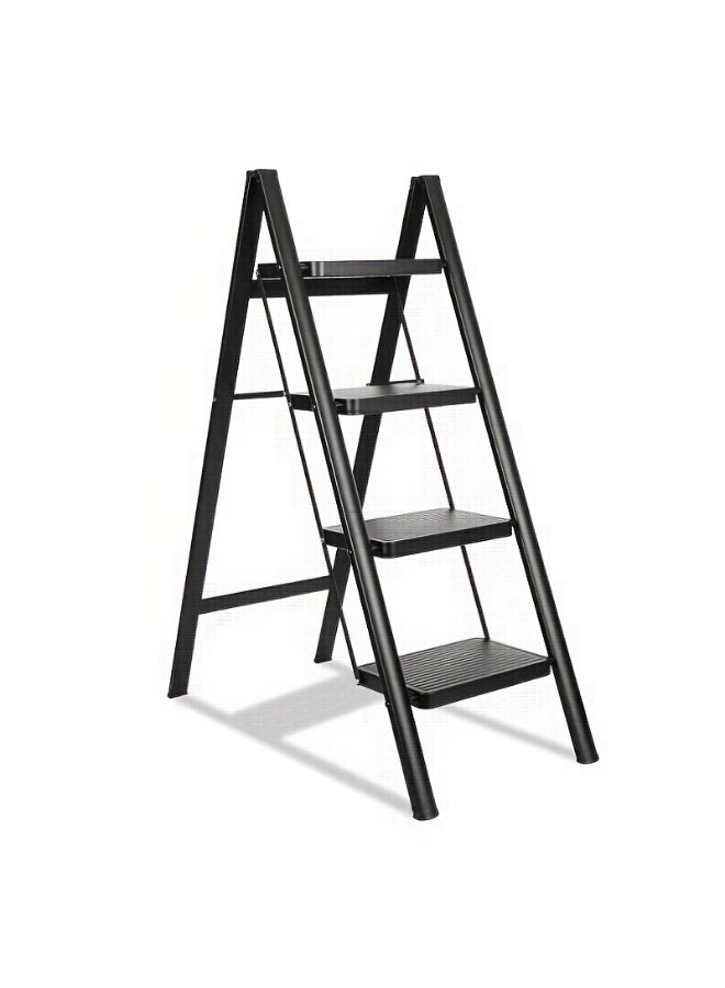 Vparty 4-step ladder for home decoration, folding ladder for office, lightweight and simple ladder, four-step ladder with non-slip wide pedal, black - Image 1