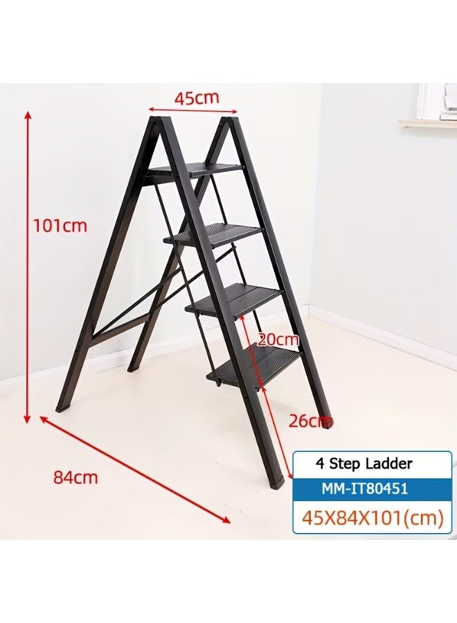 Vparty 4-step ladder for home decoration, folding ladder for office, lightweight and simple ladder, four-step ladder with non-slip wide pedal, black - Image 3