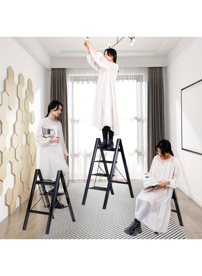 Vparty 4-step ladder for home decoration, folding ladder for office, lightweight and simple ladder, four-step ladder with non-slip wide pedal, black - Image 4