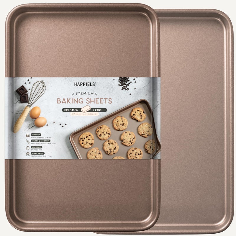 HAPPIELS Nonstick NonToxic 18inch Half Baking Sheet 2Pack  Premium Extra Thick Sheet Pan  Warp Resistant Large Cookie Sheet