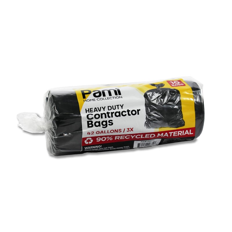 PAMI Heavy Duty 42 Gallon Construction Bags, Tear-Resistant Contractor Garbage Bags for Yard Waste Cleanup (10 Count, Black) - Image 1