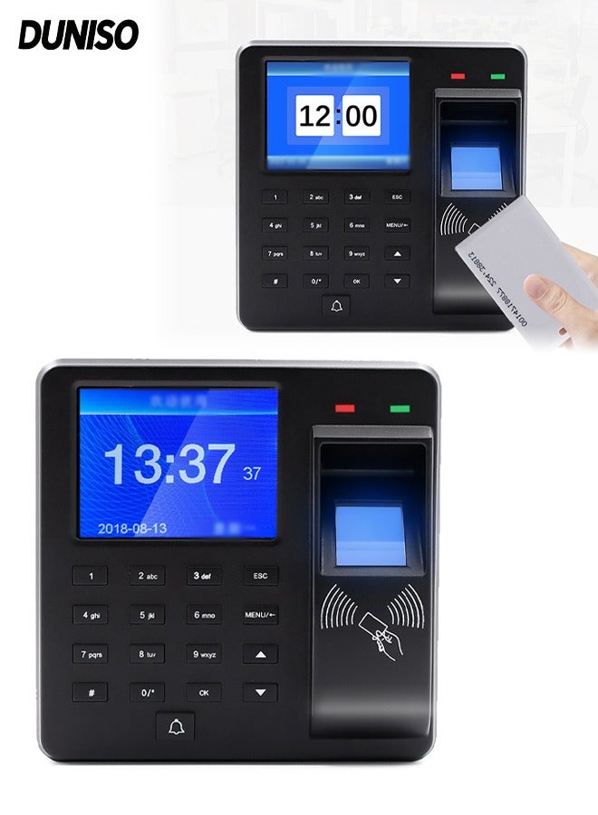 DUNISO Intelligent Biometric Fingerprint Recognition Password Attendance Machine, Employee Checking-in Recorder ,2.4 inch LCD Screen,Time Attendance Clock - Image 1