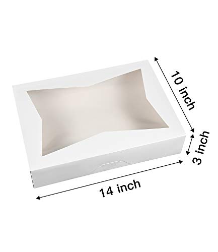 Onemore ONE MORE [15-Pack] 14 x10 x 3inch White Lock Corner Window Bakery Cookie Boxes, Large Paperboard Container with PVC Windows for Pie - Image 2