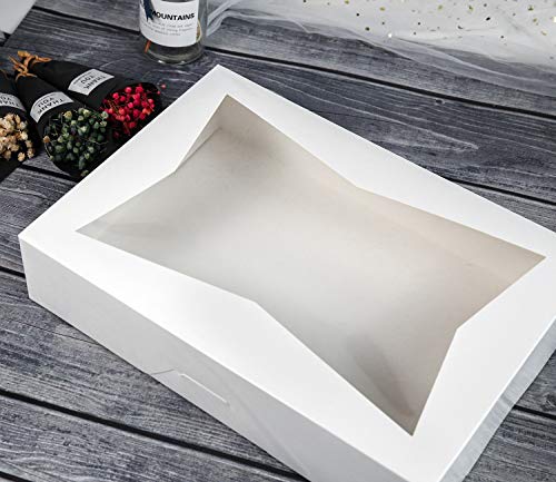 Onemore ONE MORE [15-Pack] 14 x10 x 3inch White Lock Corner Window Bakery Cookie Boxes, Large Paperboard Container with PVC Windows for Pie - Image 5