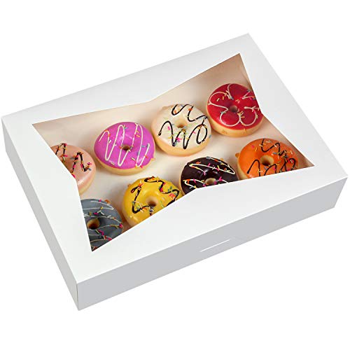 Onemore ONE MORE [15-Pack] 14 x10 x 3inch White Lock Corner Window Bakery Cookie Boxes, Large Paperboard Container with PVC Windows for Pie - Image 1