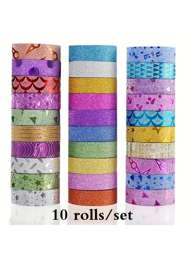 Style 1 Mixed Color Glitter Washi Tape Set 10 Rolls 15mm x 3m DIY Handmade Decoration - Image 2
