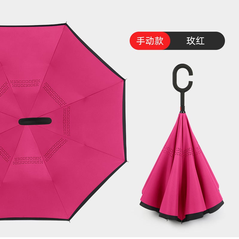 Hands-Free C-Handle Standable Reverse Umbrella Rose red hand opening style 