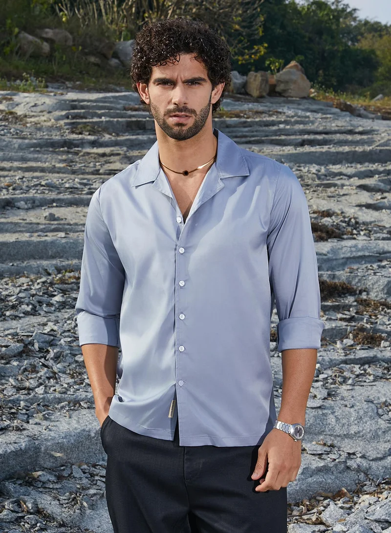 Campus Sutra Men's Flint Grey Solid Cuban Shirt