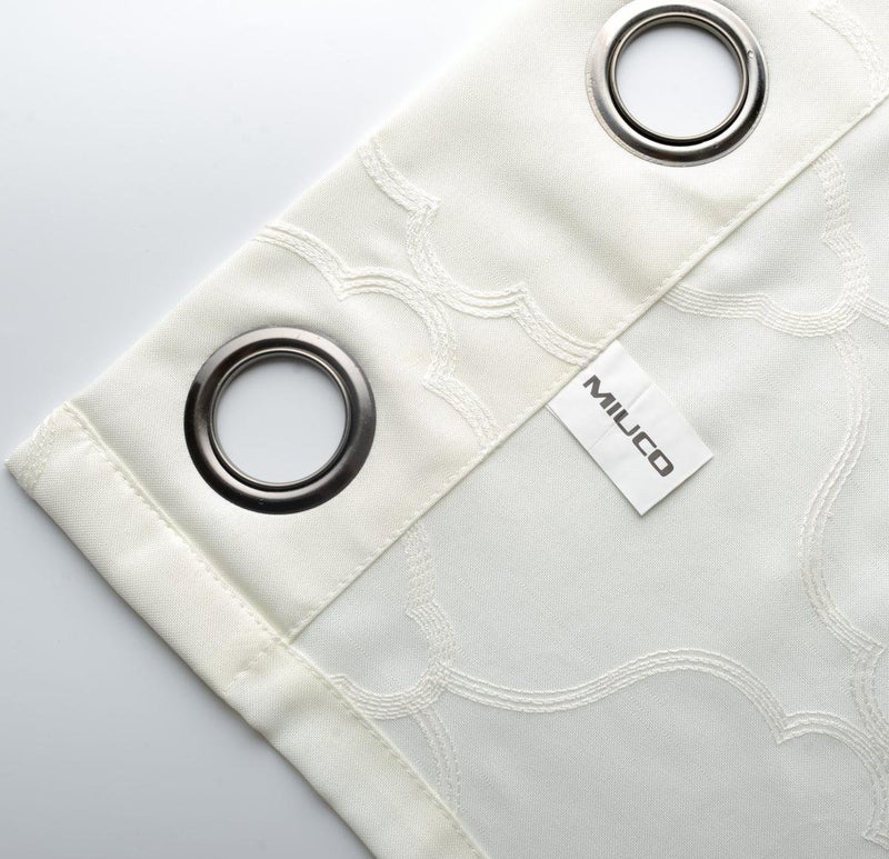 MIUCO Moroccan Embroidered Semi Sheer Curtains Faux Linen Grommet Curtains for Girls Room 52 x 84 Inch Set of 2, Off White - Image 4