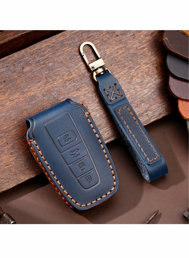 Captaintech Leather Car Key Case for Toyota RAV4, Handmade with Fob Compatible Highlander Camry Corolla Avalon C-HR Prius GT86 (Blue) - Image 2