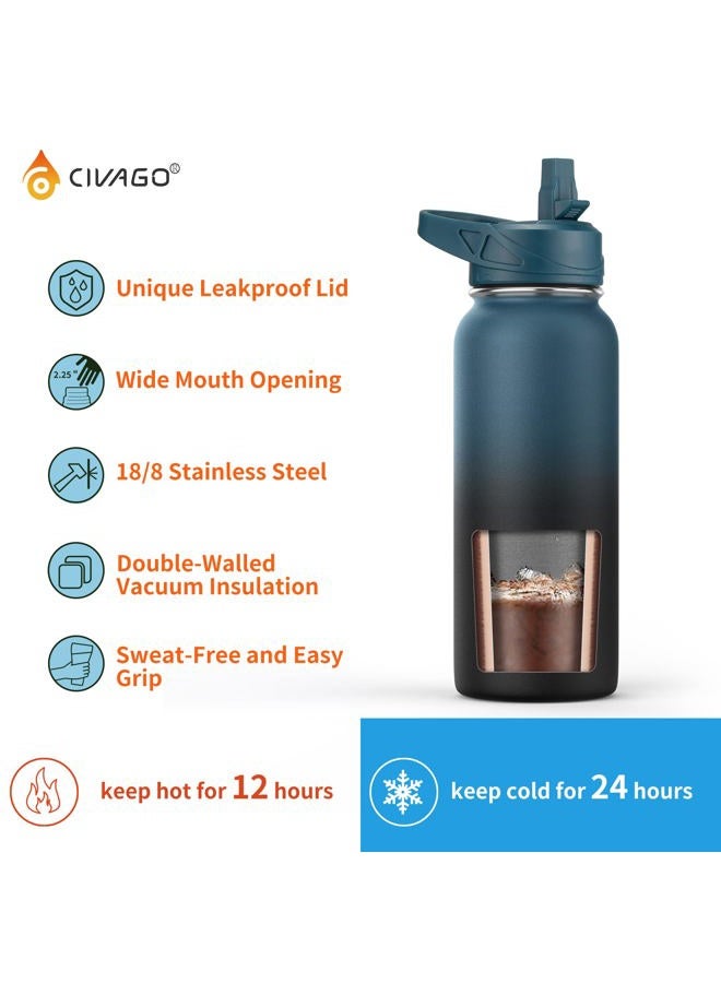 CIVAGO 40 oz Insulated Water Bottle With Straw, Stainless Steel Sports Water Flask Cup with 3 Lids (Straw, Spout and Handle Lid), Double Walled Travel Thermal Canteen Mug, Lavender - Image 2