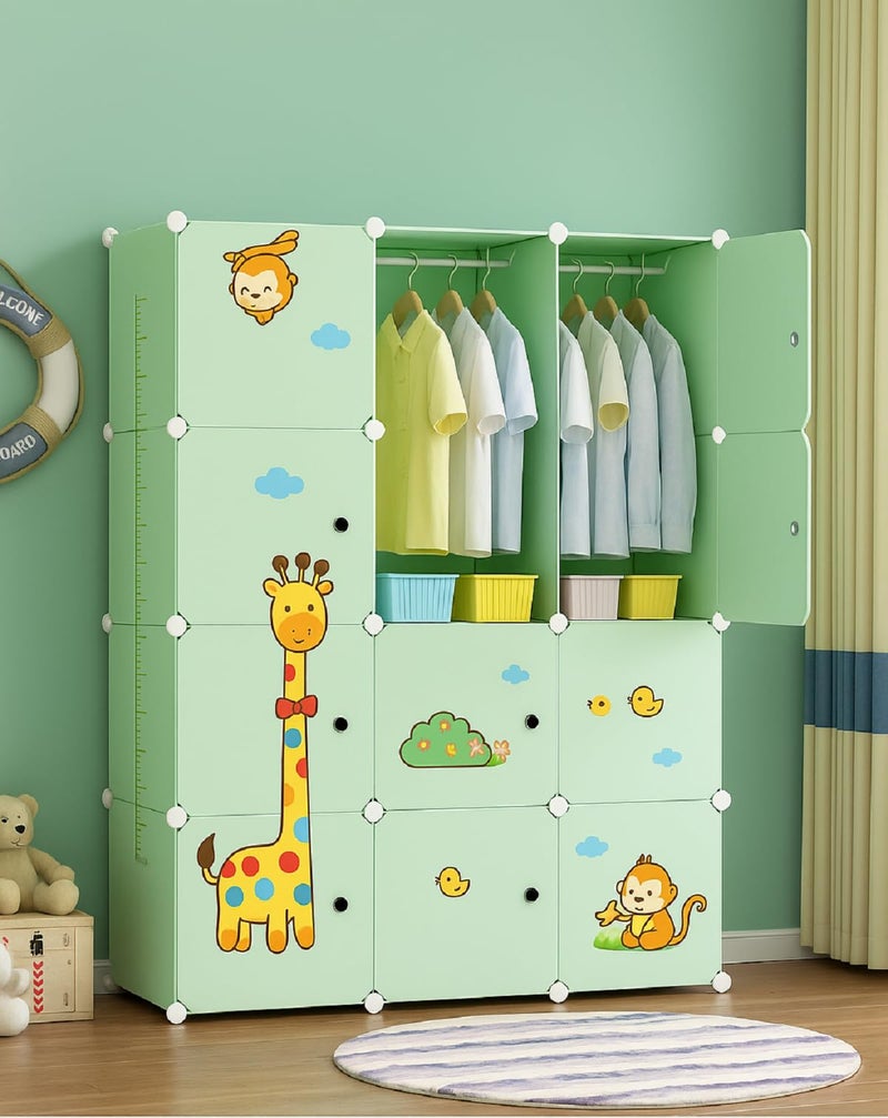 EXVITO 12 Door Kids Plastic Wardrobe for Clothes, Foldable Plastic Almirah for Clothes, Collapsible Wardrobe for Storage, Baby Cupboard for Clothes Storage - (Dyno Green, 12 Door) - Image 1