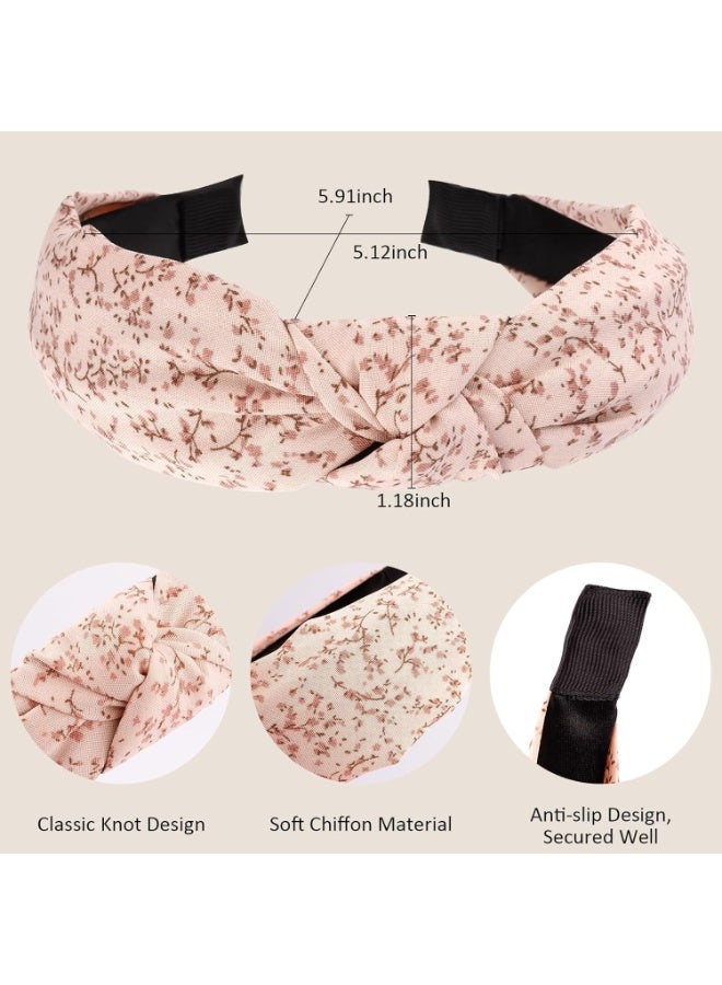 Floral Headbands for Women, 4Pcs Floral Knotted Headbands for Women Fashion, Top Knot Fabric Headbands for Women Trendy Hair Accessories, Wide Flower Printed Hairbands Non Slip - Image 2