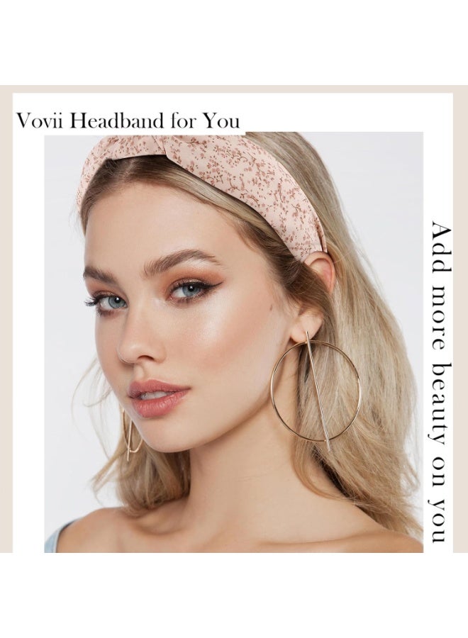 Floral Headbands for Women, 4Pcs Floral Knotted Headbands for Women Fashion, Top Knot Fabric Headbands for Women Trendy Hair Accessories, Wide Flower Printed Hairbands Non Slip - Image 3