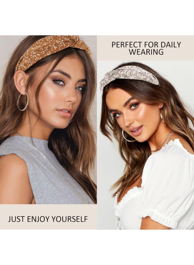 Floral Headbands for Women, 4Pcs Floral Knotted Headbands for Women Fashion, Top Knot Fabric Headbands for Women Trendy Hair Accessories, Wide Flower Printed Hairbands Non Slip - Image 4