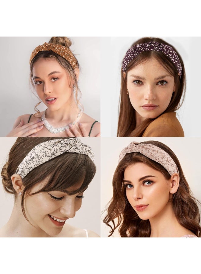 Floral Headbands for Women, 4Pcs Floral Knotted Headbands for Women Fashion, Top Knot Fabric Headbands for Women Trendy Hair Accessories, Wide Flower Printed Hairbands Non Slip - Image 5