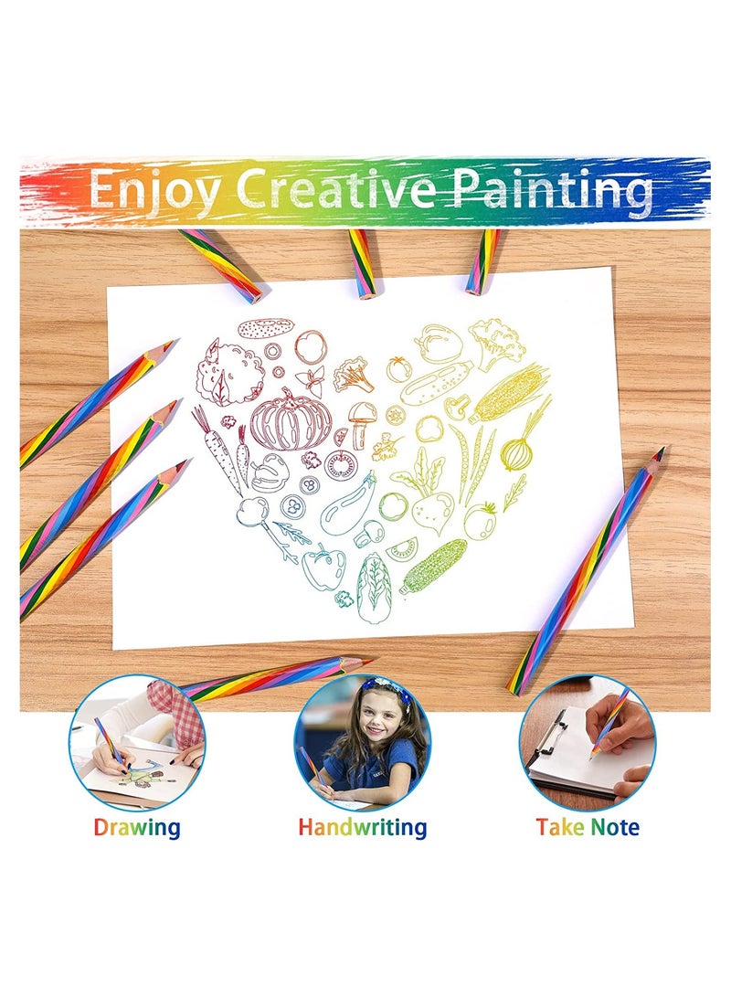 Excefore Rainbow Colored Pencils 12 Pcs 4 Color in 1 Core Pencils Pre-sharpened Wooden Colors Pencil for Coloring Book Drawing and Sketching Triangular Colored Pencils Set for Kids Drawing Pencil  - Image 5