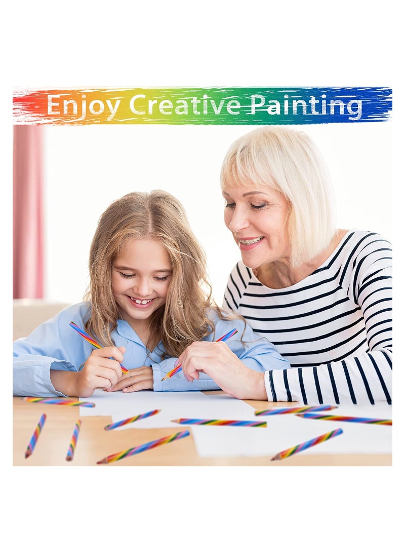 Excefore Rainbow Colored Pencils 12 Pcs 4 Color in 1 Core Pencils Pre-sharpened Wooden Colors Pencil for Coloring Book Drawing and Sketching Triangular Colored Pencils Set for Kids Drawing Pencil  - Image 3
