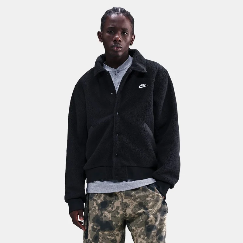 Nike Black Men's Sportswear Club High-Pile Fleece Coaches Jacket for Men | Best Price UAE