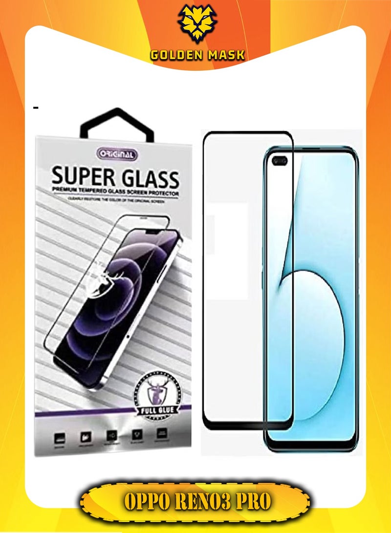 جولدن ماسك شاشة حماية من الزجاج المقوى سوبر جلاس بدرجة صلابة 9H من جولدن ماسك لموبايل اوبو رينو 3 برو، لون اسود