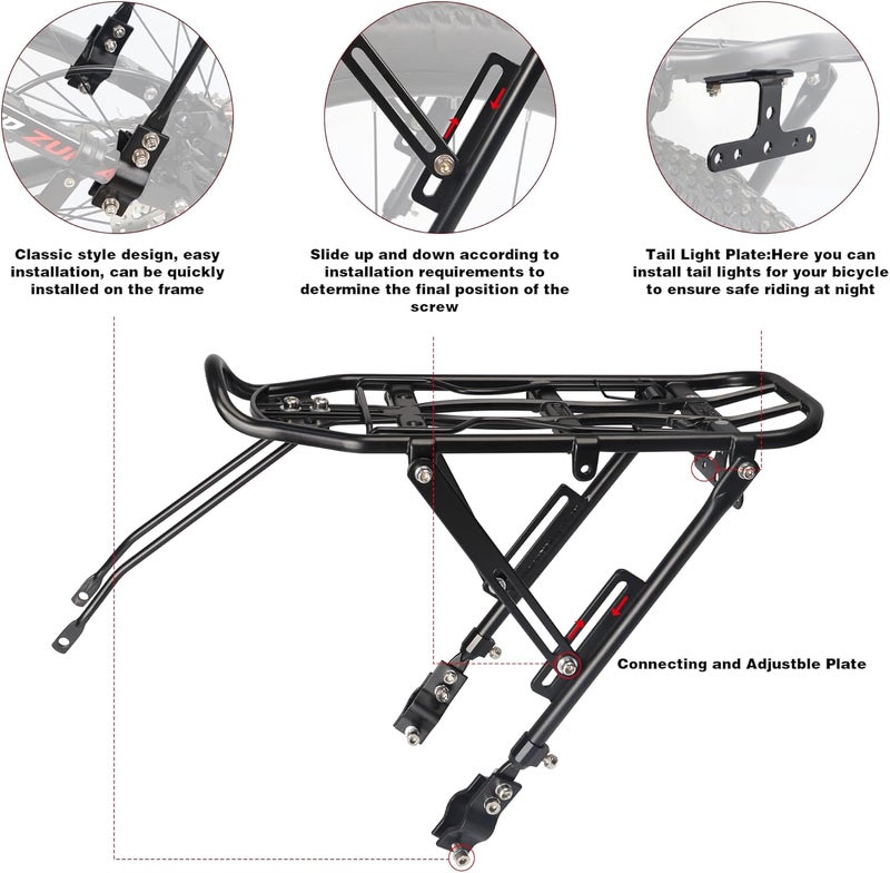 GRELiving Bike Rear Rack Lightweight Bike Cargo Rack，Adjustable Luggage Touring Carrier Racks for City Bike/Road Bike/Mountain Bike - Image 4