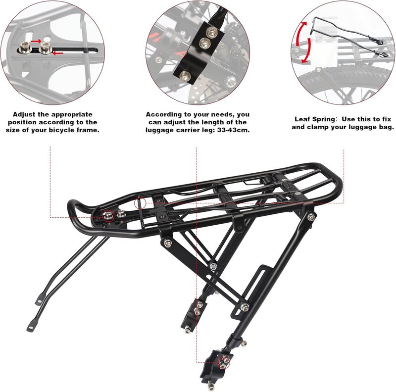 GRELiving Bike Rear Rack Lightweight Bike Cargo Rack，Adjustable Luggage Touring Carrier Racks for City Bike/Road Bike/Mountain Bike - Image 3