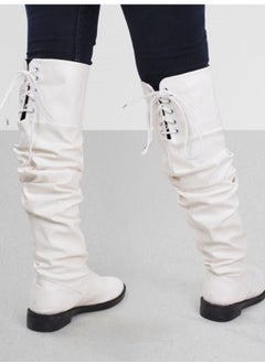 LIFESTYLISH Women Leather Long Boots Tie Back M-70 - White  - Image 3