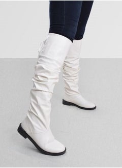 LIFESTYLISH Women Leather Long Boots Tie Back M-70 - White  - Image 1