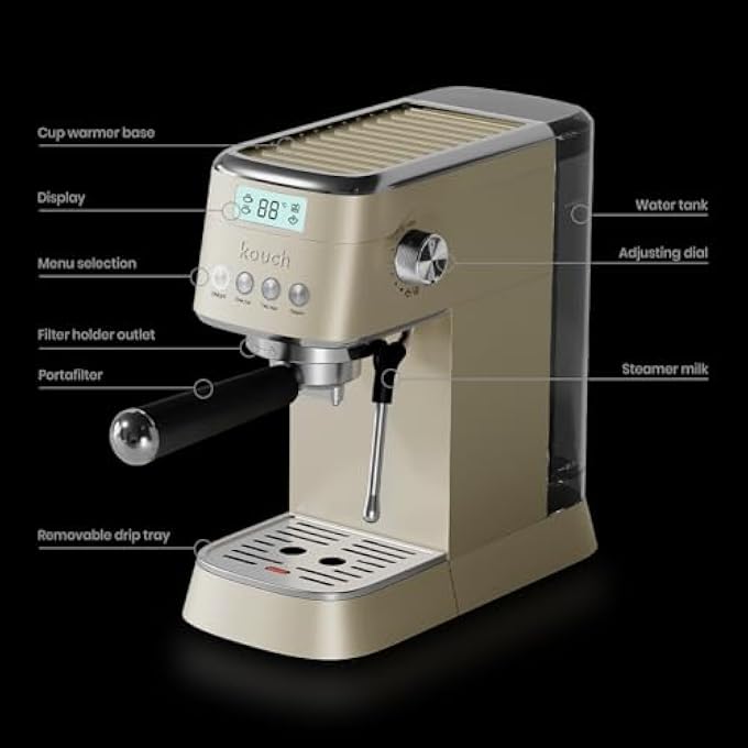 KOUCH Germany Espresso Machine  1350W 19 Bar Ulka Pump 12L Water Tank Professional Portafilter With Single  Double Shot Filters Stainless Steel Tamper  Milk Jug  Kec1984 - Image 5