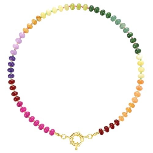 KissYan Beaded Gemstone Necklace for Women Colorful Boho Bead Choker Natural Stone Surfer Beach Necklaces 14K Gold Plated Summer Handmade JewelryJ05 - Image 1