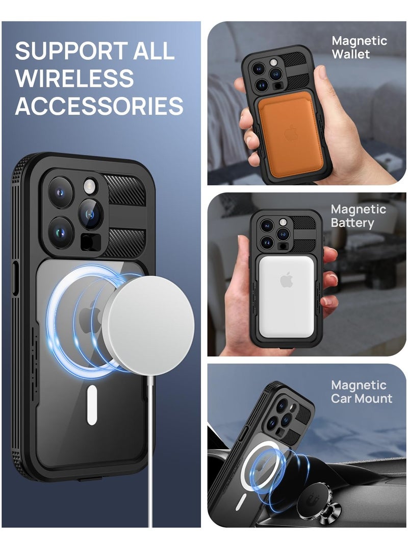 SYOSI iPhone 15 Pro Max Waterproof Case, [Compatible with MagSafe] Heavy Duty Shockproof Dustproof Cover with Screen Protector, Front, and Back Magnetic Case for 15 Pro Max - 6.7 inch (Black) - Image 3