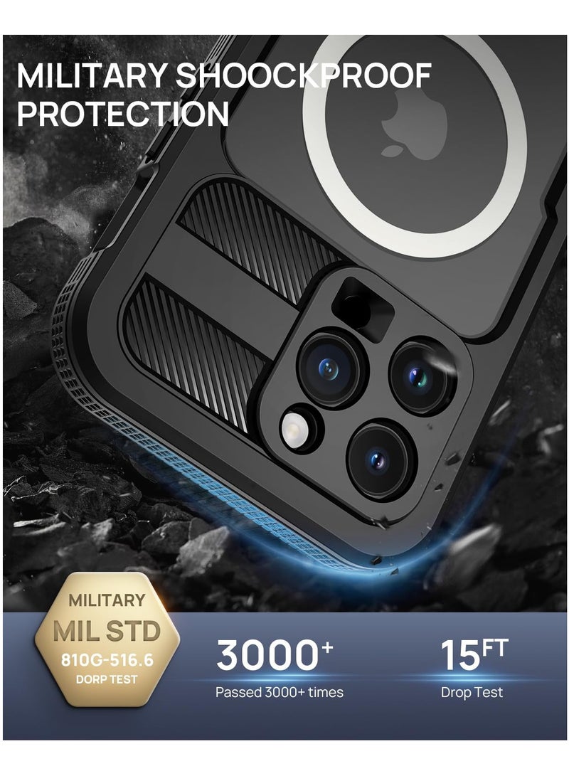 SYOSI iPhone 15 Pro Max Waterproof Case, [Compatible with MagSafe] Heavy Duty Shockproof Dustproof Cover with Screen Protector, Front, and Back Magnetic Case for 15 Pro Max - 6.7 inch (Black) - Image 4