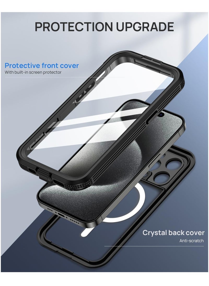 SYOSI iPhone 15 Pro Max Waterproof Case, [Compatible with MagSafe] Heavy Duty Shockproof Dustproof Cover with Screen Protector, Front, and Back Magnetic Case for 15 Pro Max - 6.7 inch (Black) - Image 5