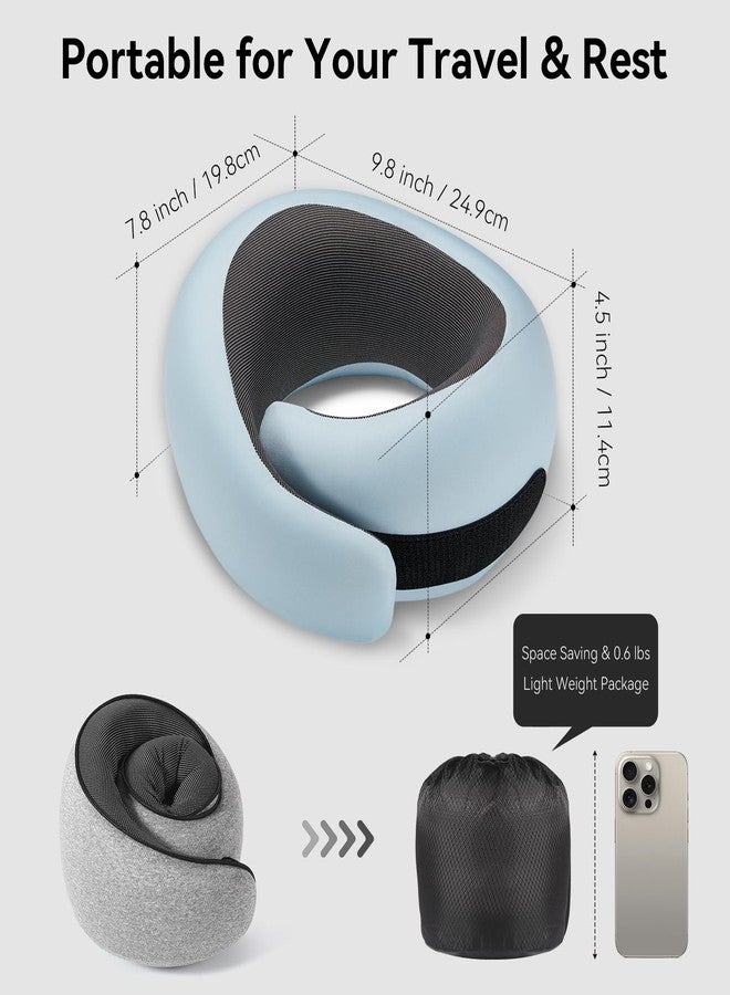 Optixion Travel Pillow, 100% Pure Memory Foam Neck Pillow for Airplanes, Comfortable Breathable Cover, Travel Essentials for Plane, Car, Train and Home, Blue - Image 2