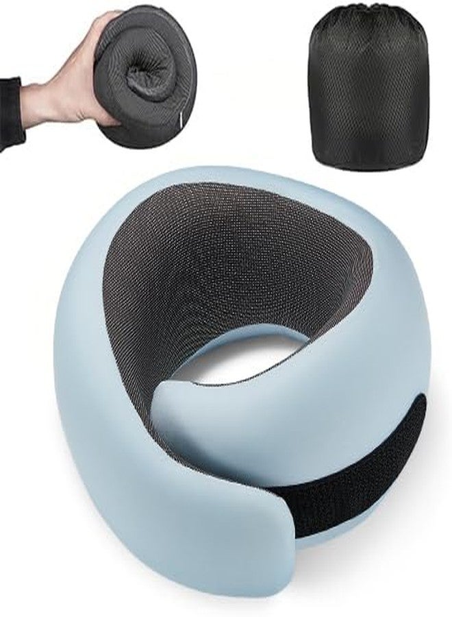 Optixion Travel Pillow, 100% Pure Memory Foam Neck Pillow for Airplanes, Comfortable Breathable Cover, Travel Essentials for Plane, Car, Train and Home, Blue - Image 1