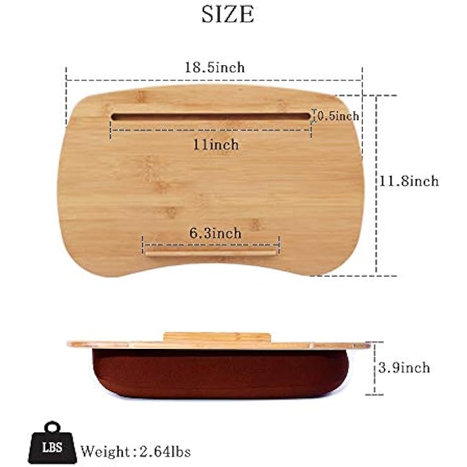 rayihni LAP DESK-PORTABLE LAPTOP TABLE WITH CUSHION BAMBOO PLATFORM M(18.5"X11.8") - Image 2