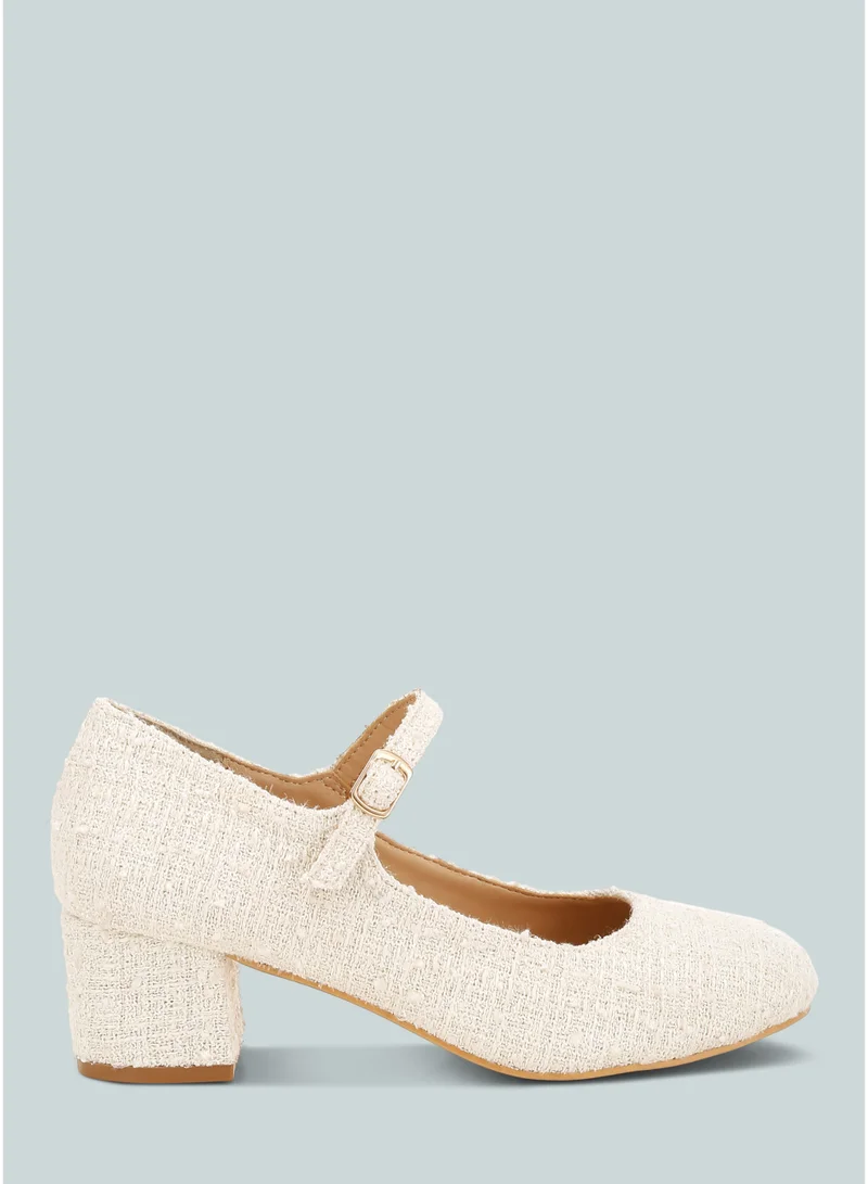 Tweed Mary Jane Sandals in White