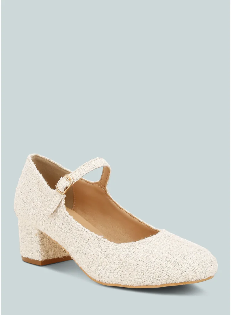 London Rag White Tweed Mary Jane Sandals in White for Women | Best Price UAE