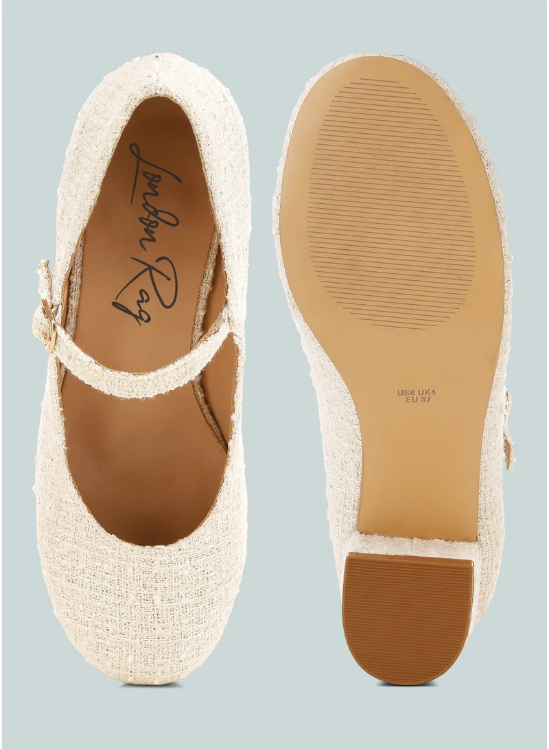 London Rag White Tweed Mary Jane Sandals in White for Women | Best Price UAE