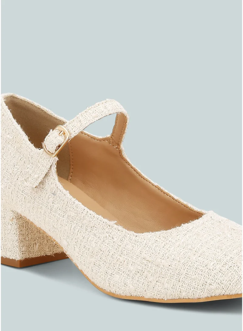 London Rag White Tweed Mary Jane Sandals in White for Women | Best Price UAE