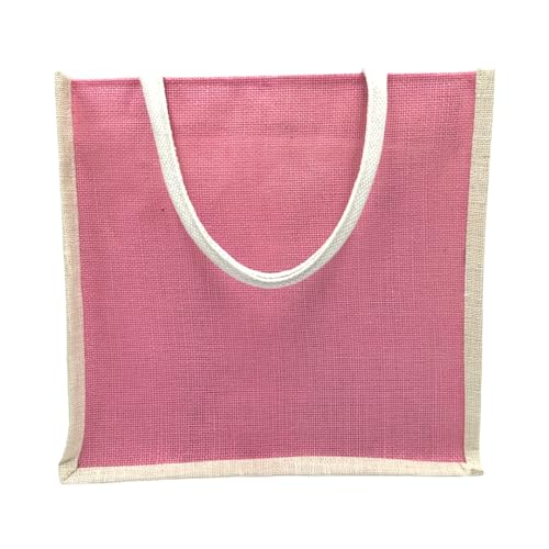 JUTEKA Unisex Multicolor, Eco Friendly, Multipurpose Jute Shopping Tote Bag With Zipper Closure, Pink - Image 2